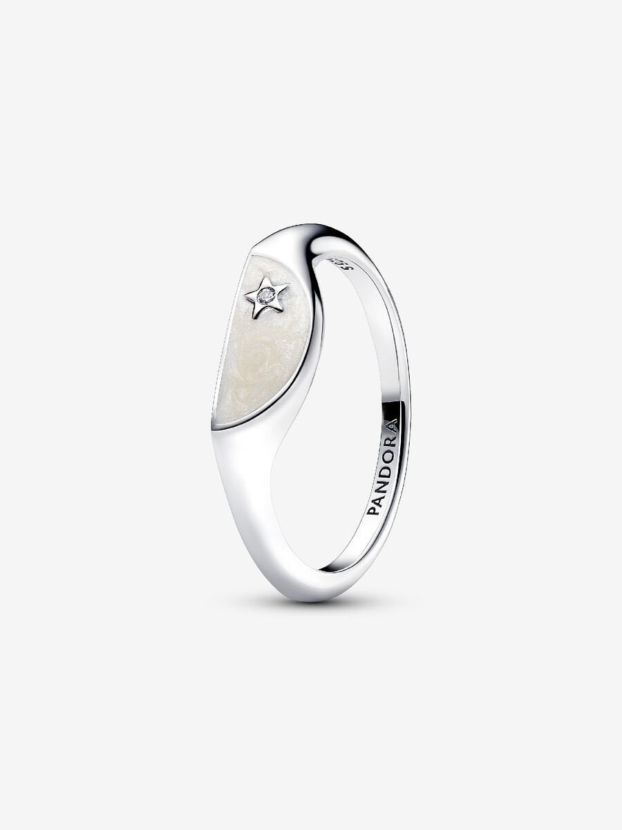 Pandora Halved Enamel Signet Ring x2 (selling gold and silver together)