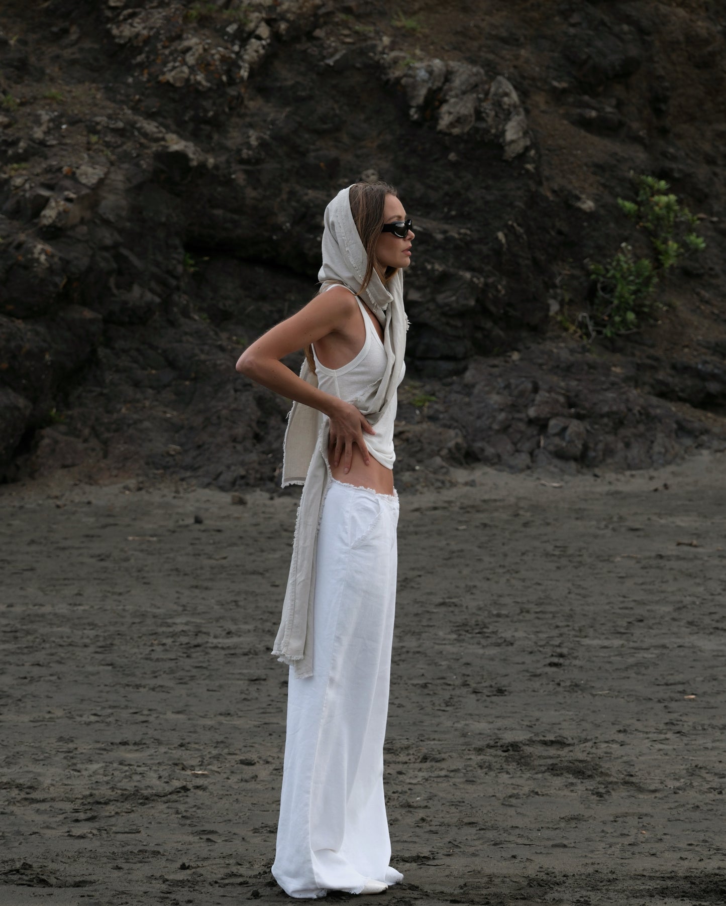 Glassons x Molly King Beige frayed scarf