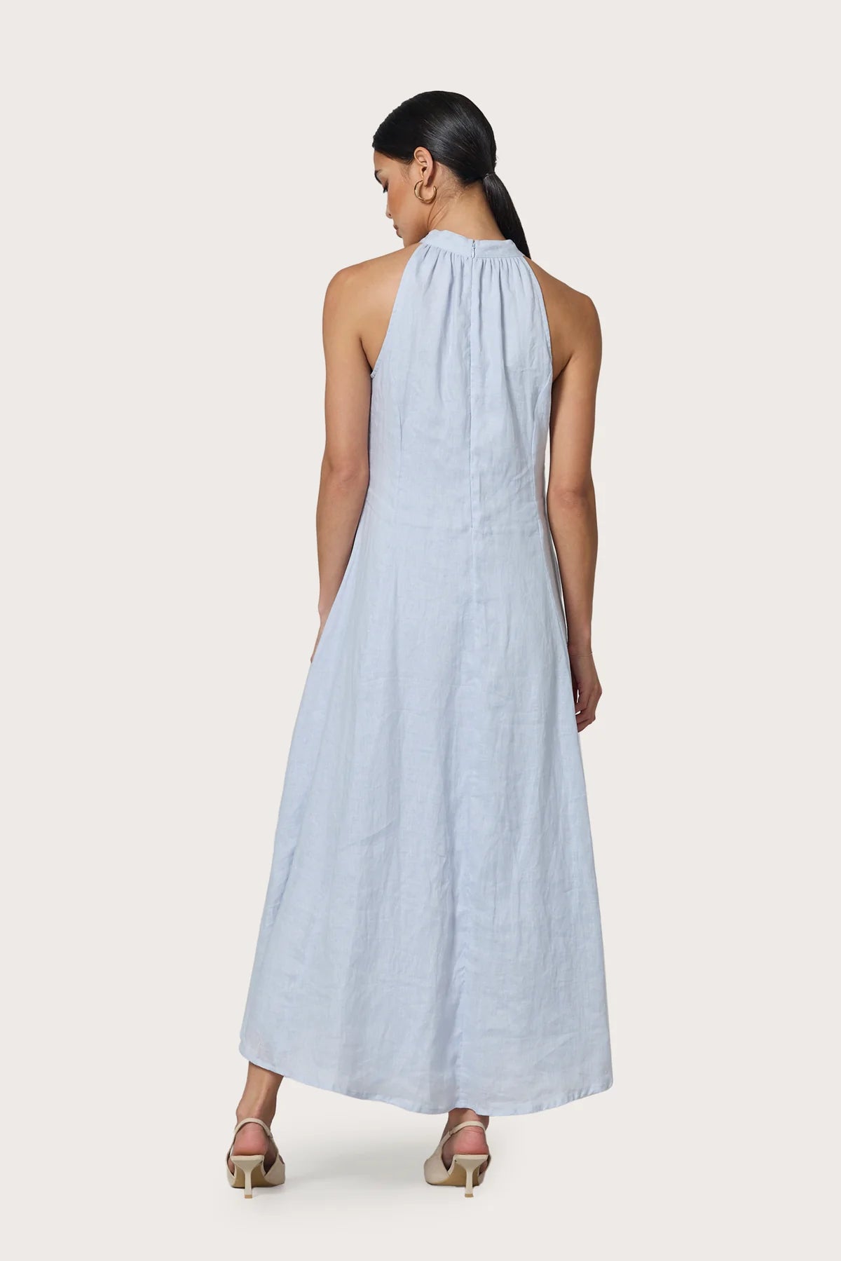 LUSANA - Piper Linen Maxi Dress in Misty Blue S