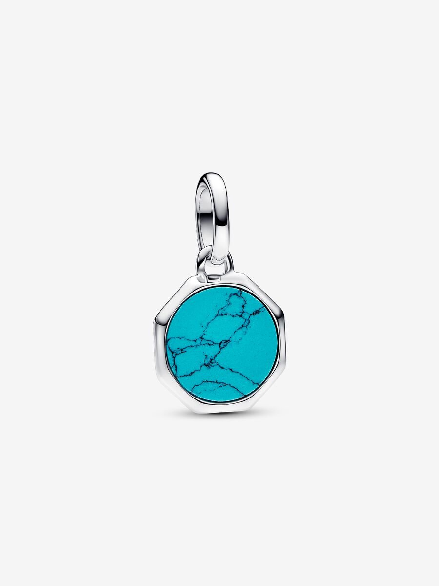 Pandora Curb Chain Necklace, silver (selling with Turquoise-coloured Engravable Mini Medallion Charm)