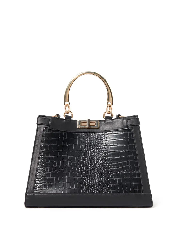 Forever New Maddy Metal-Handle Tote Bag, black