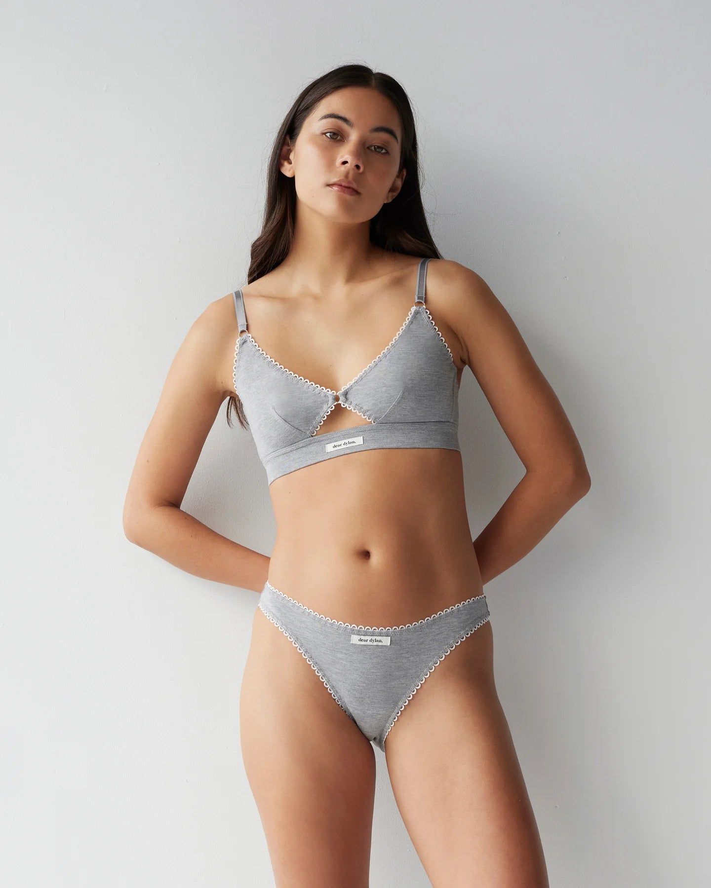 Dear Dylan Eyelet Trim Bralette - Grey Marle, size XS
