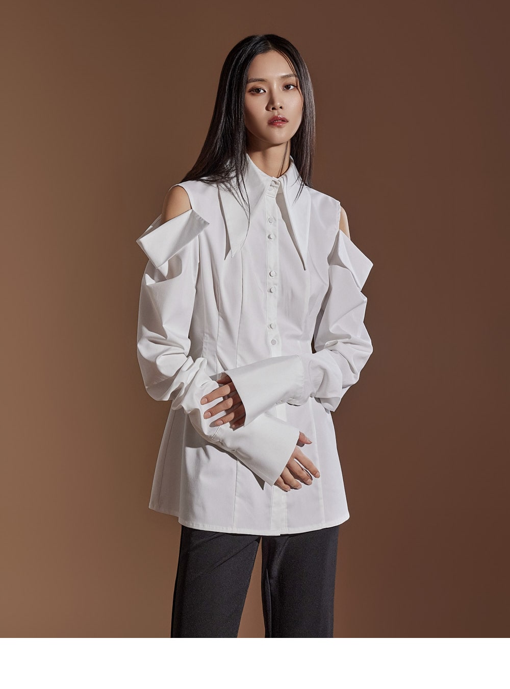 Dint Shoulder Slit Pintuck Shirt, size 6