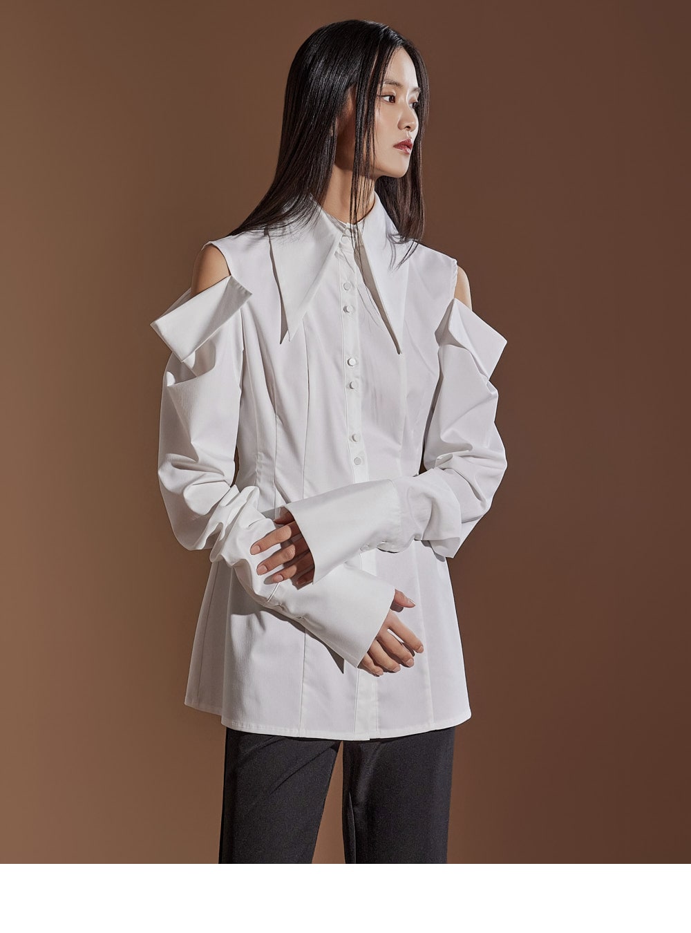 Dint Shoulder Slit Pintuck Shirt, size 6