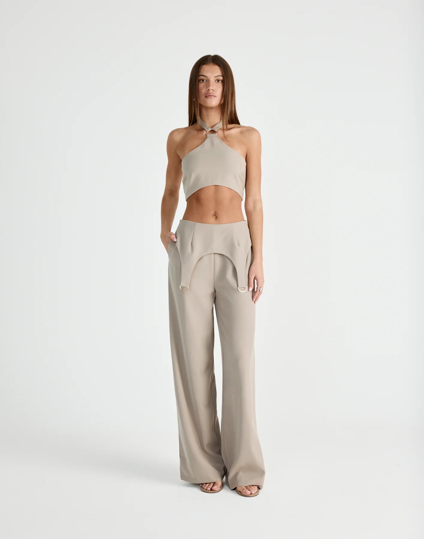 Charcoal Clothing Nebula Crop top, Long sleeve top and pant set (Pebble), size 6