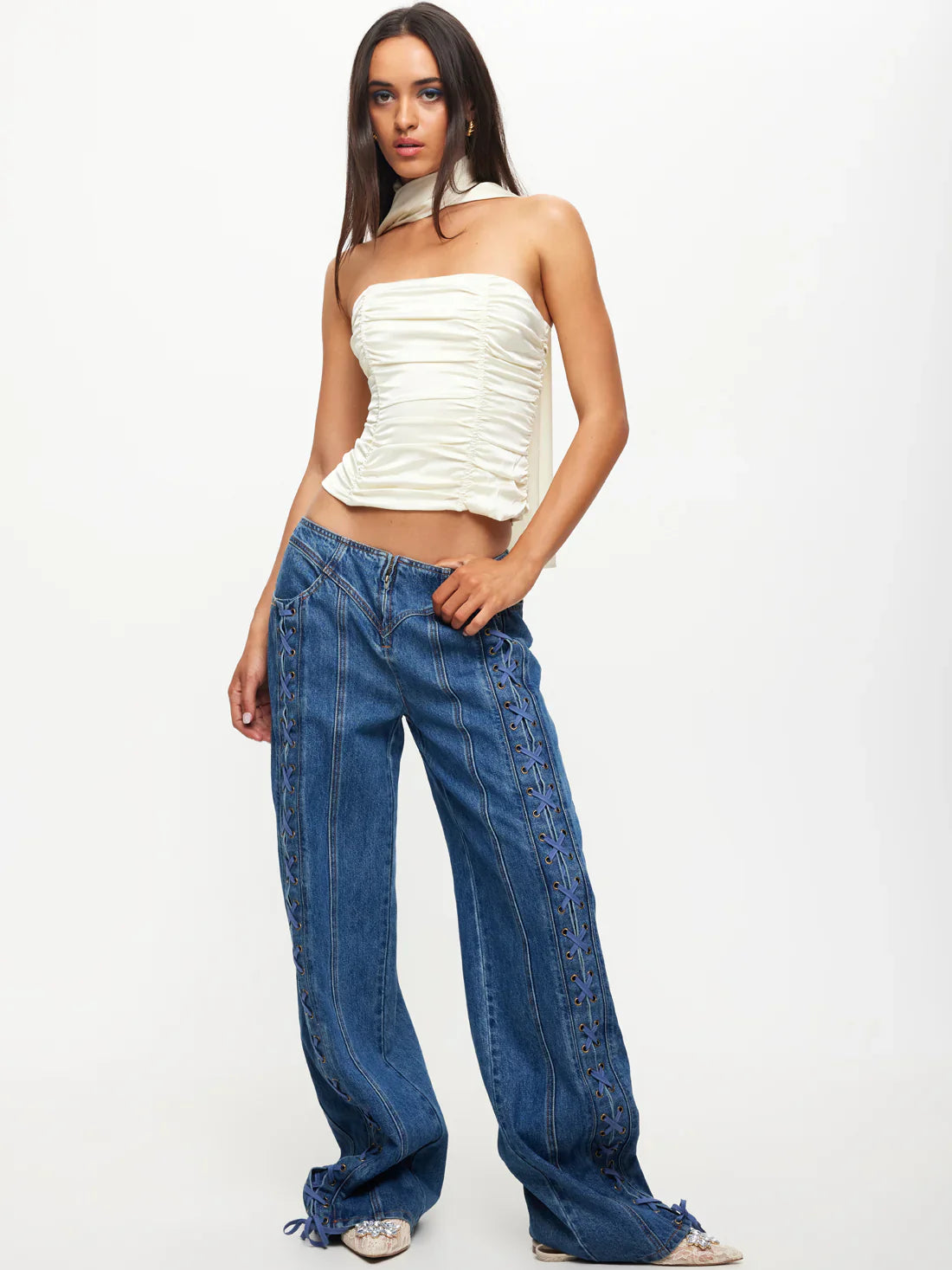Lioness Day Dream Tie Up Jeans, Size 6