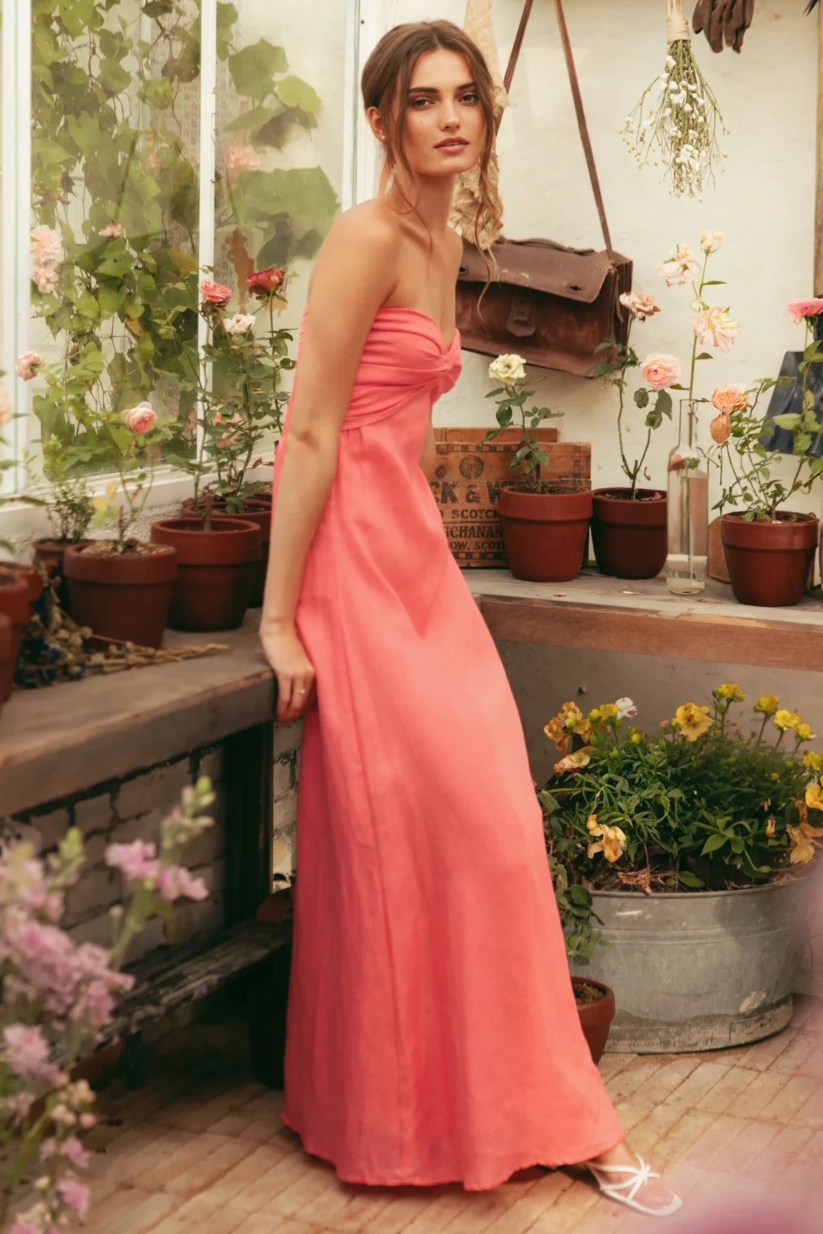 Lusana, MELODY LINEN MAXI DRESS IN FRENCH PINK, XS