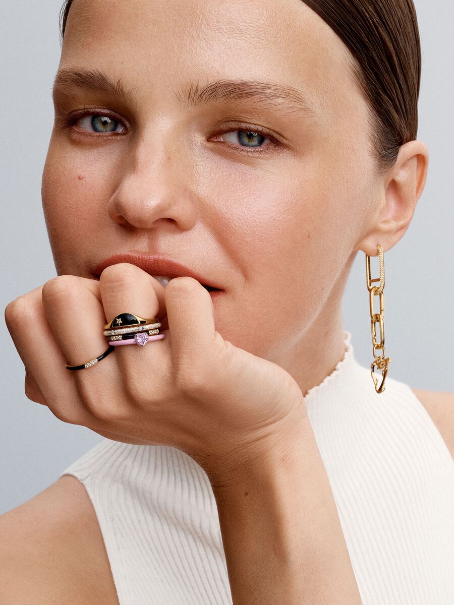 Pandora Halved Enamel Signet Ring x2 (selling gold and silver together)