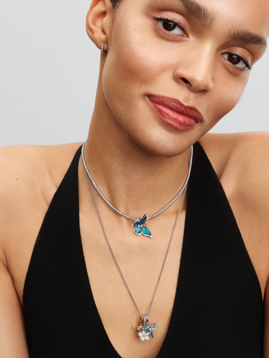 Pandora Curb Chain Necklace, silver (selling with Turquoise-coloured Engravable Mini Medallion Charm)