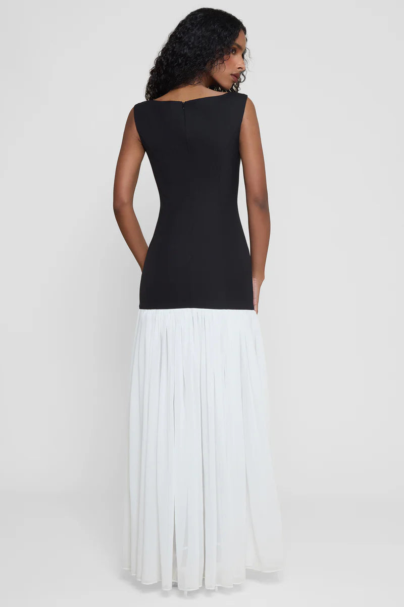 LEAU Phantom Contrast Chiffon Maxi Dress, size XS