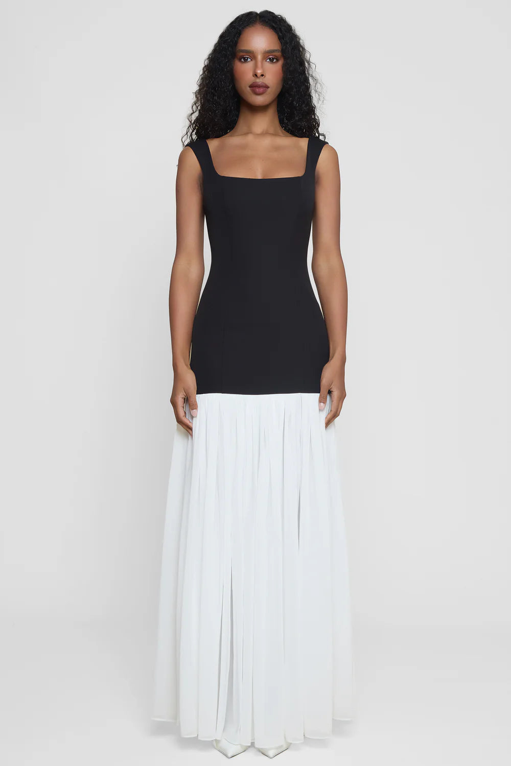 LEAU Phantom Contrast Chiffon Maxi Dress, size XS