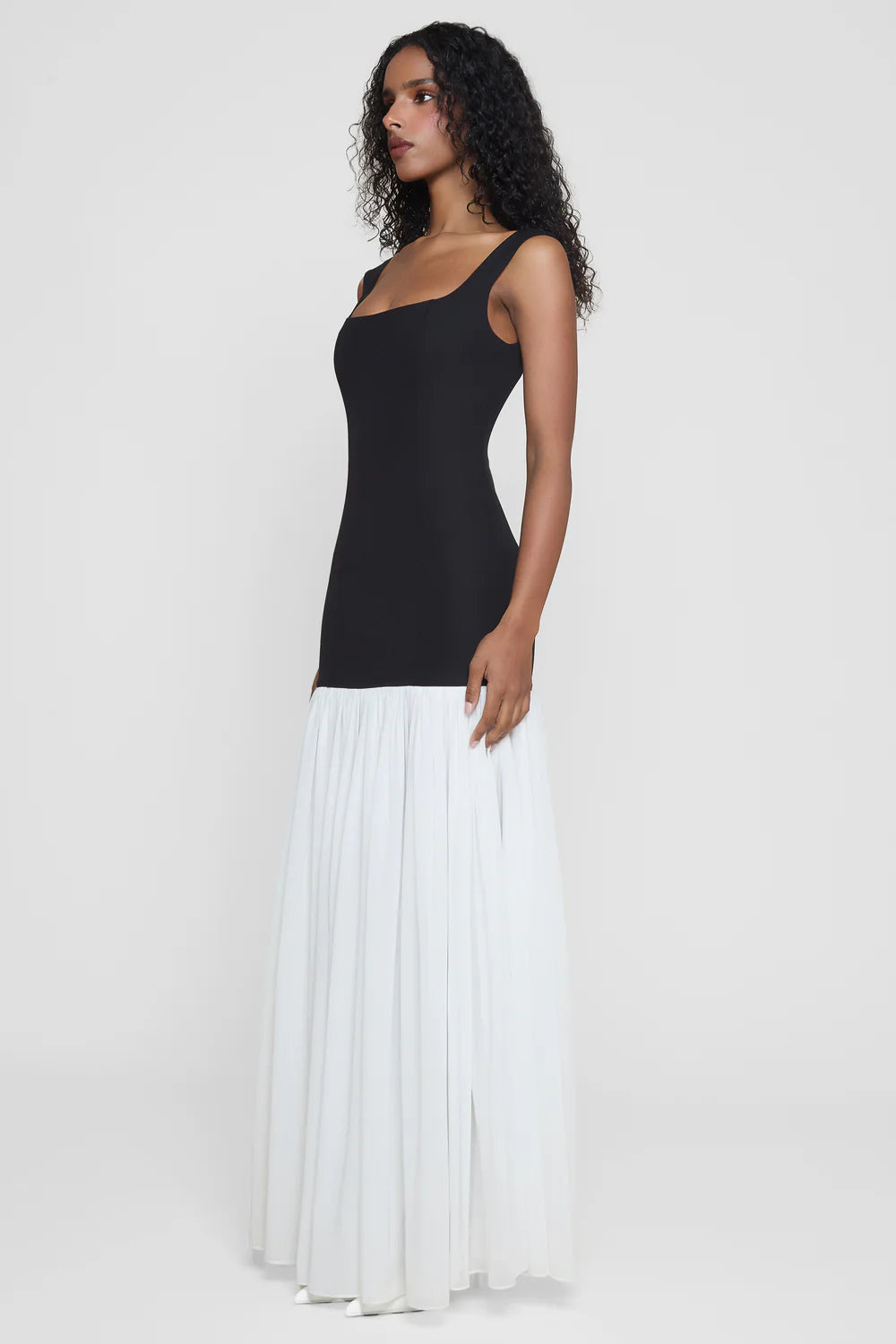 LEAU Phantom Contrast Chiffon Maxi Dress, size XS