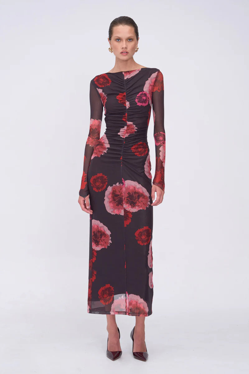 Suboo Frida Ruched Front Long Sleeve Maxi Dress, size XS