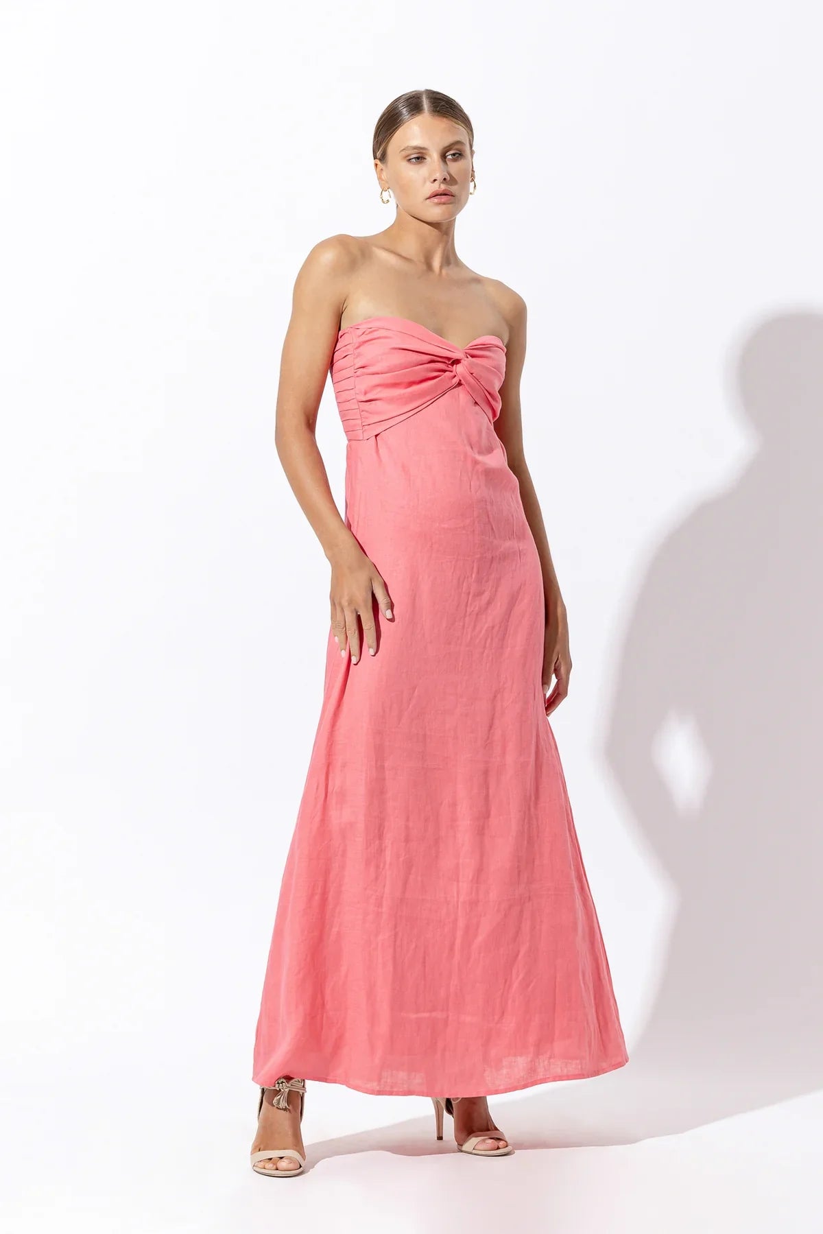 Lusana, MELODY LINEN MAXI DRESS IN FRENCH PINK, XS