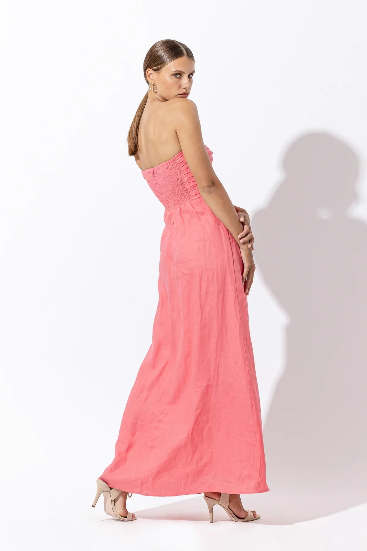 Lusana, MELODY LINEN MAXI DRESS IN FRENCH PINK, XS