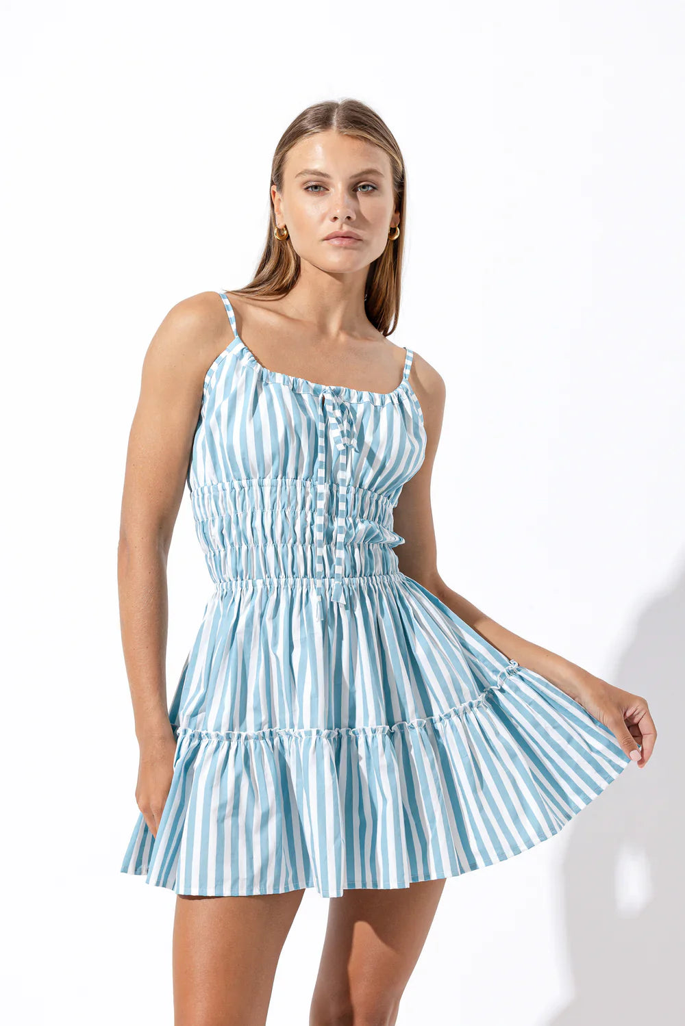 Lusana ROSA POPLIN MINI DRESS IN ARCTIC STRIPE, XS
