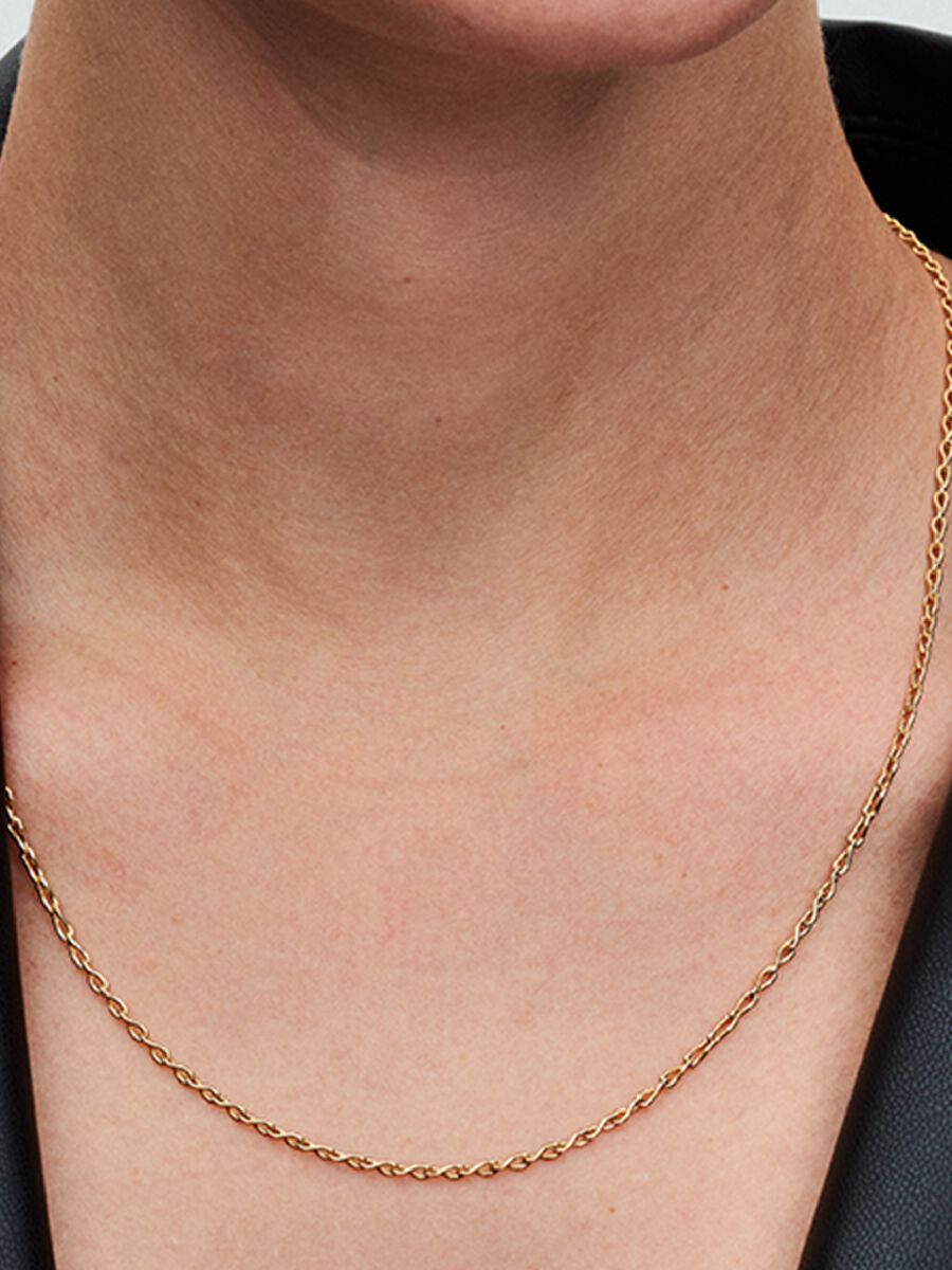 Pandora Infinity Chain Necklace, gold (selling with Blue engravable mini medallion charm)