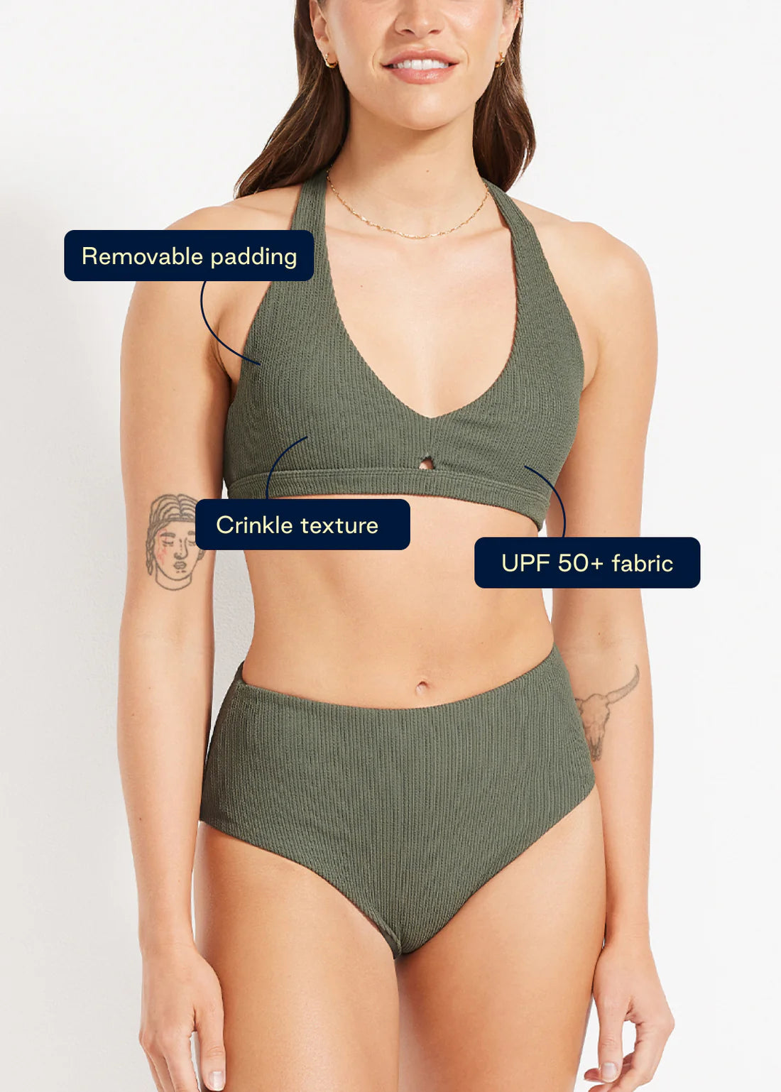 Nimble Sweat To Splash™ Crinkle Plunge Bra & high Waisted Bottom, size xs