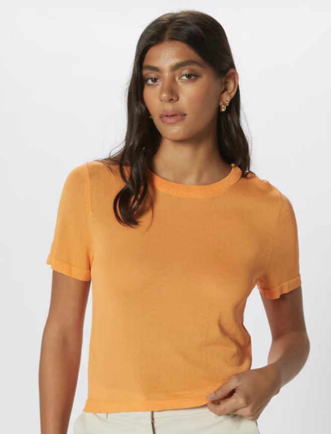 Only Effie Short Sleeve Knit Top, Papaya - size s