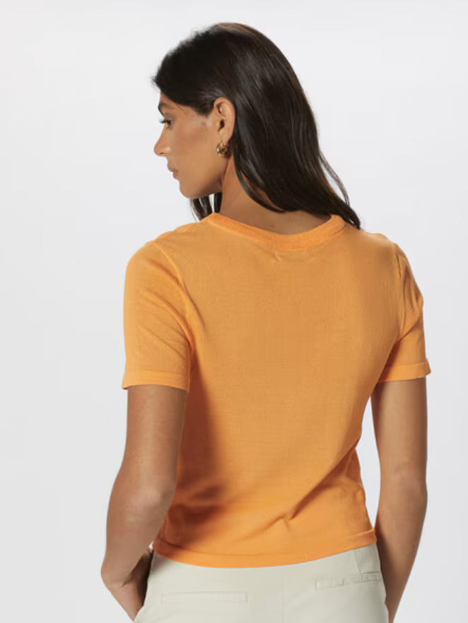 Only Effie Short Sleeve Knit Top, Papaya - size s