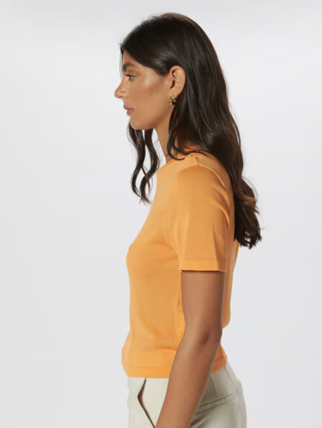 Only Effie Short Sleeve Knit Top, Papaya - size s