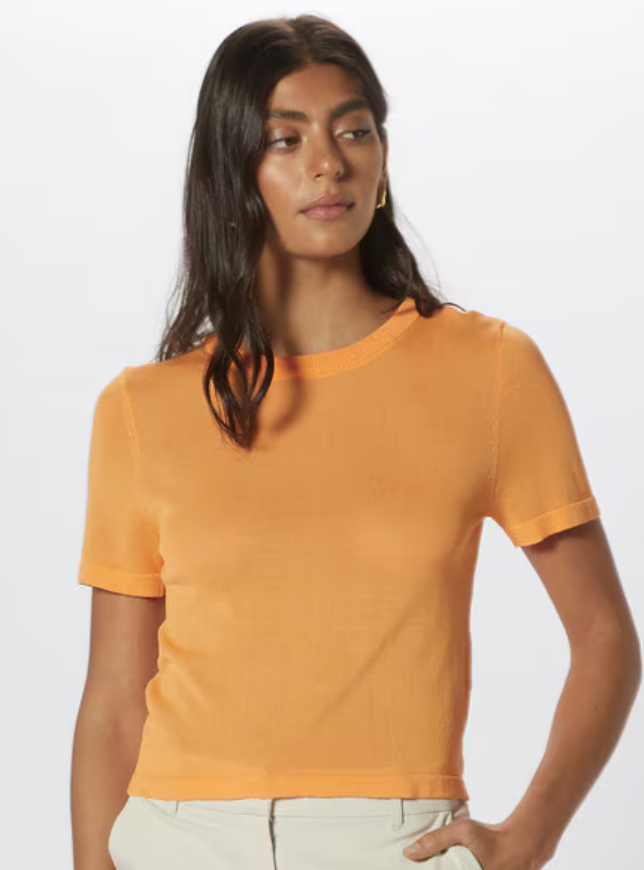 Only Effie Short Sleeve Knit Top, Papaya - size s