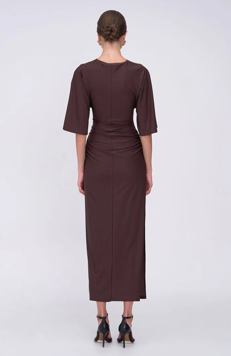 Suboo Ivy Cape Sleeve Midi Dress – Chocolate, size XS