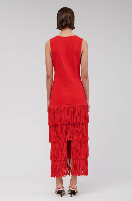 Suboo Carmen Sleeveless Fringe Hem Maxi, size XS