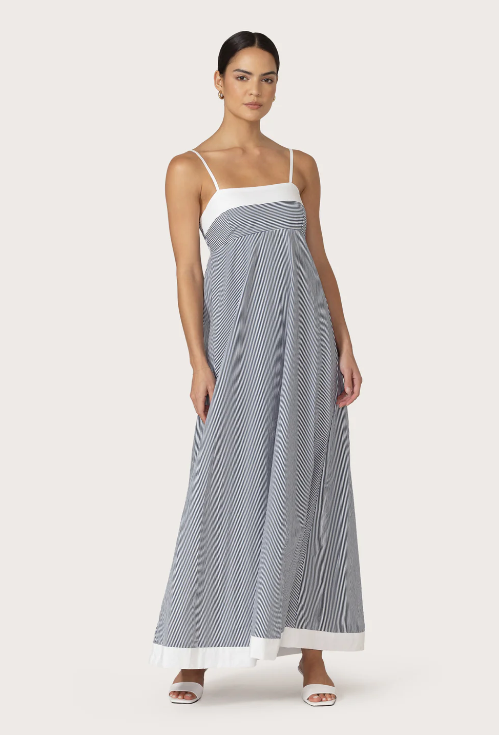 Lusana Adriana Poplin Maxi Dress in Denim Stripe, size S