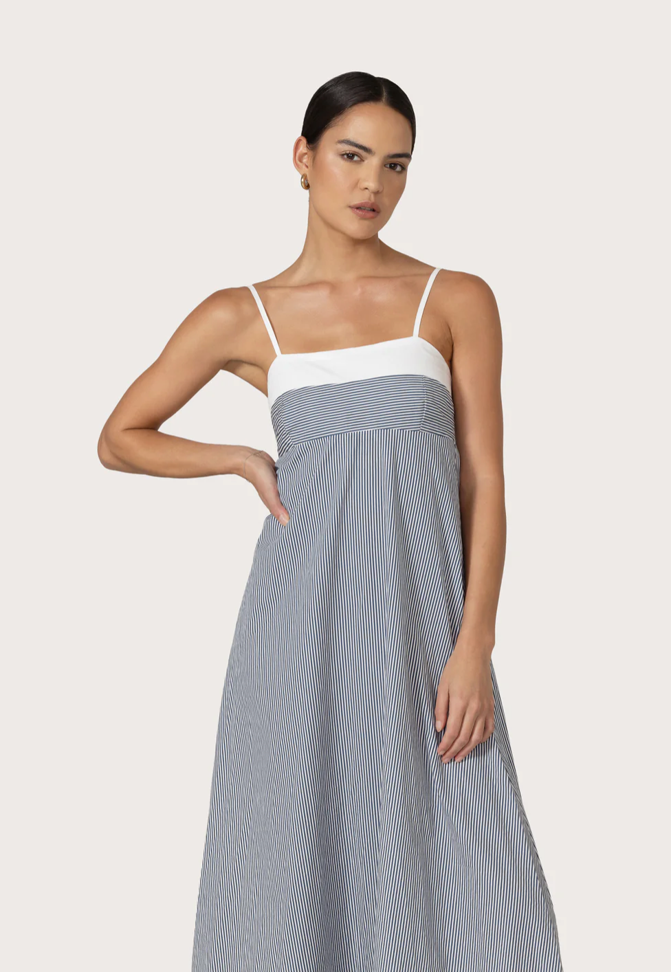 Lusana Adriana Poplin Maxi Dress in Denim Stripe, size S