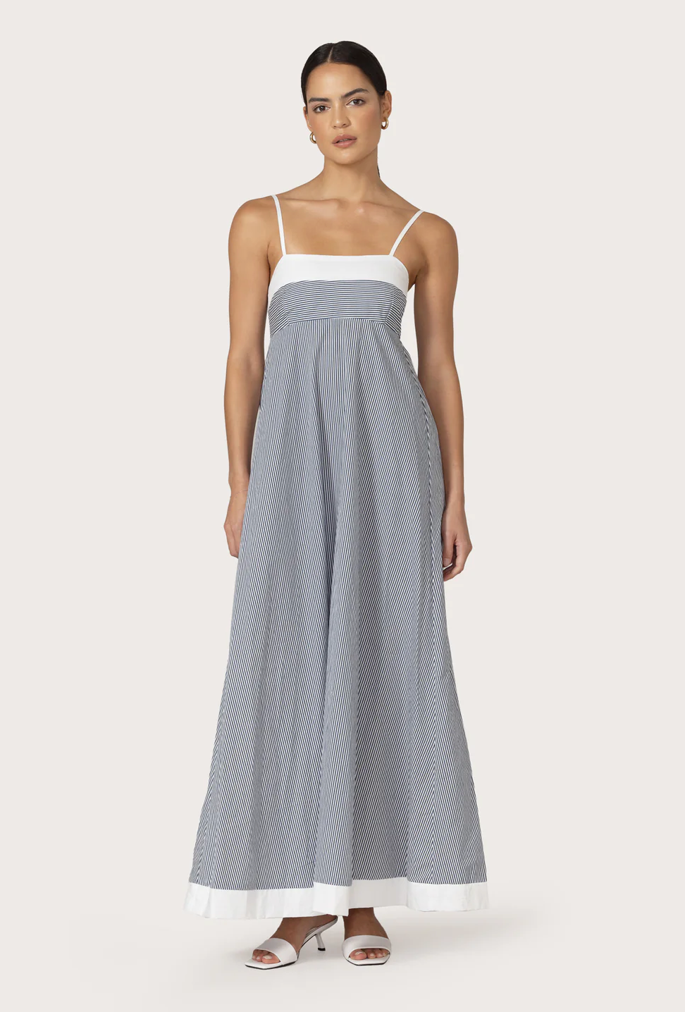 Lusana Adriana Poplin Maxi Dress in Denim Stripe, size S