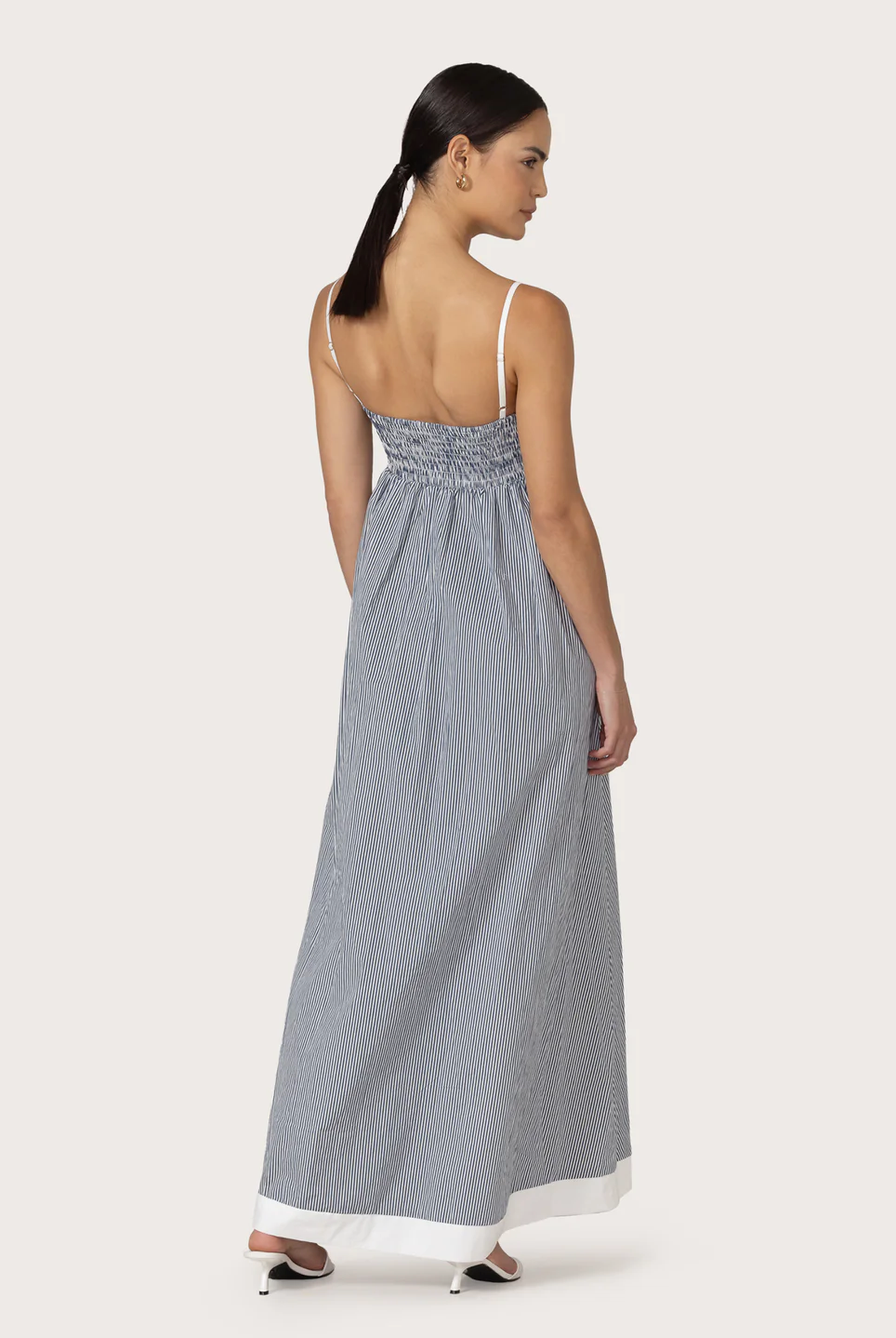 Lusana Adriana Poplin Maxi Dress in Denim Stripe, size S
