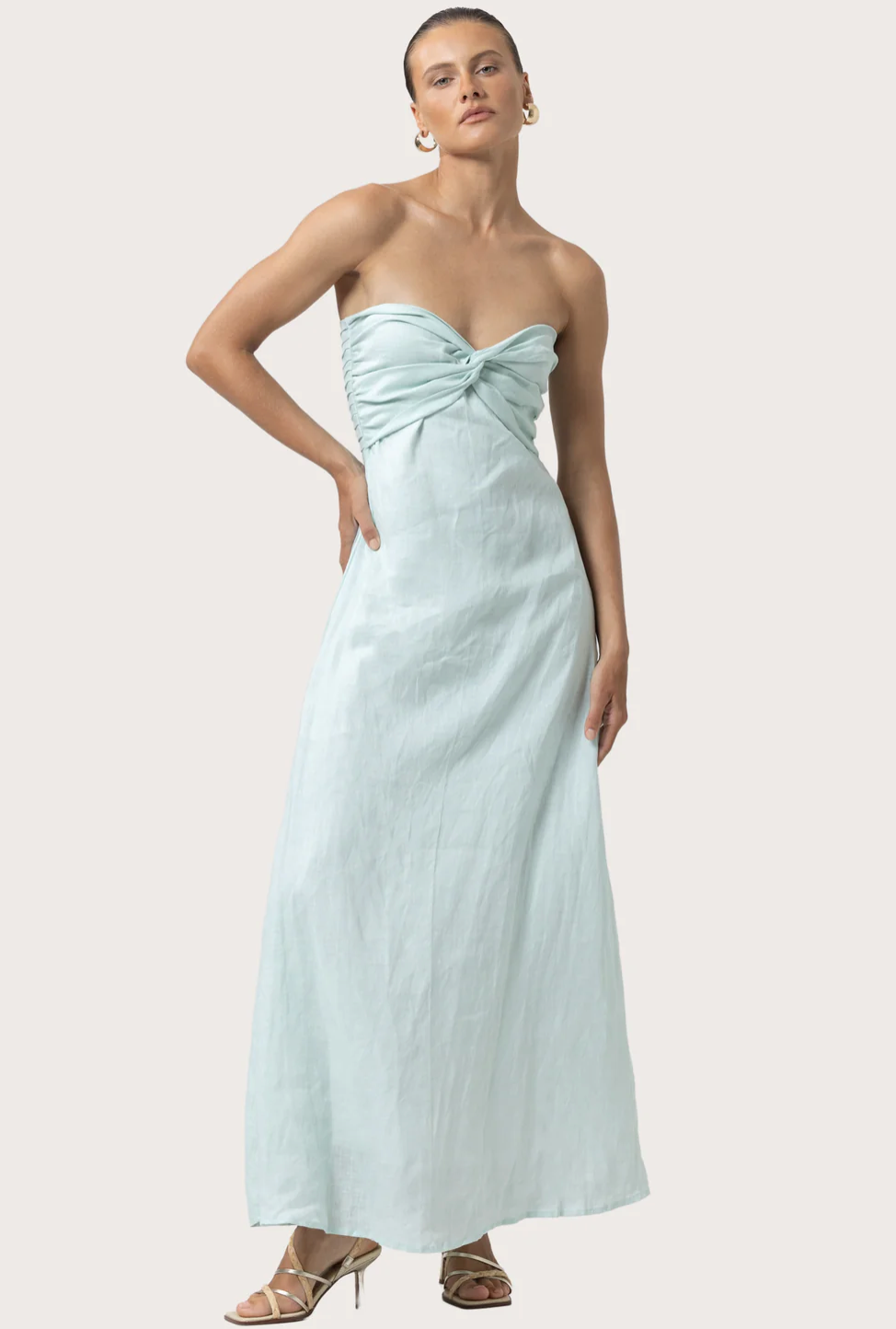 Lusana Melody Linen Maxi Dress in Shimmer, size S