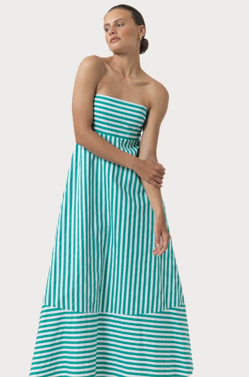 Lusana Timothy Poplin Maxi Dress in Kelly Stripe, size S