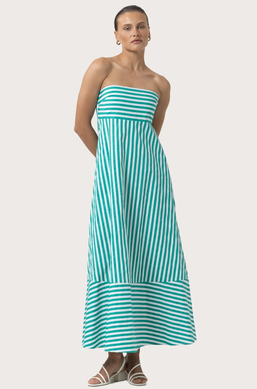 Lusana Timothy Poplin Maxi Dress in Kelly Stripe, size S