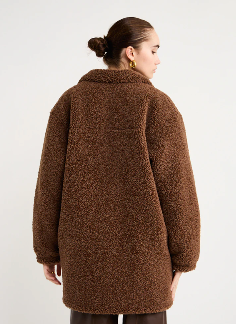 Ena Pelly Carla Teddy Faux Fur Shacket - Espresso, size 6