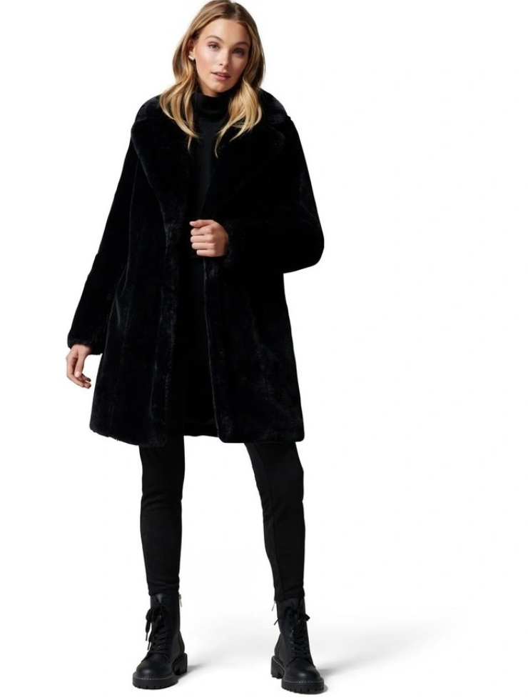 Forever New Alexis fur coat - Black, size 6