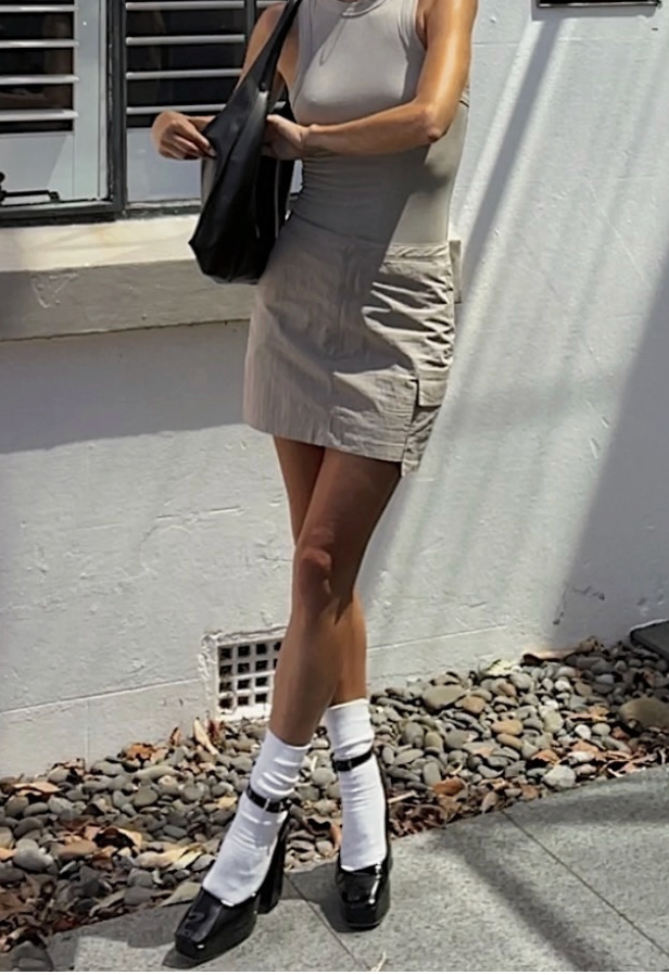 All Things Golden THE CARGO MINI SKIRT - SLATE, size XS