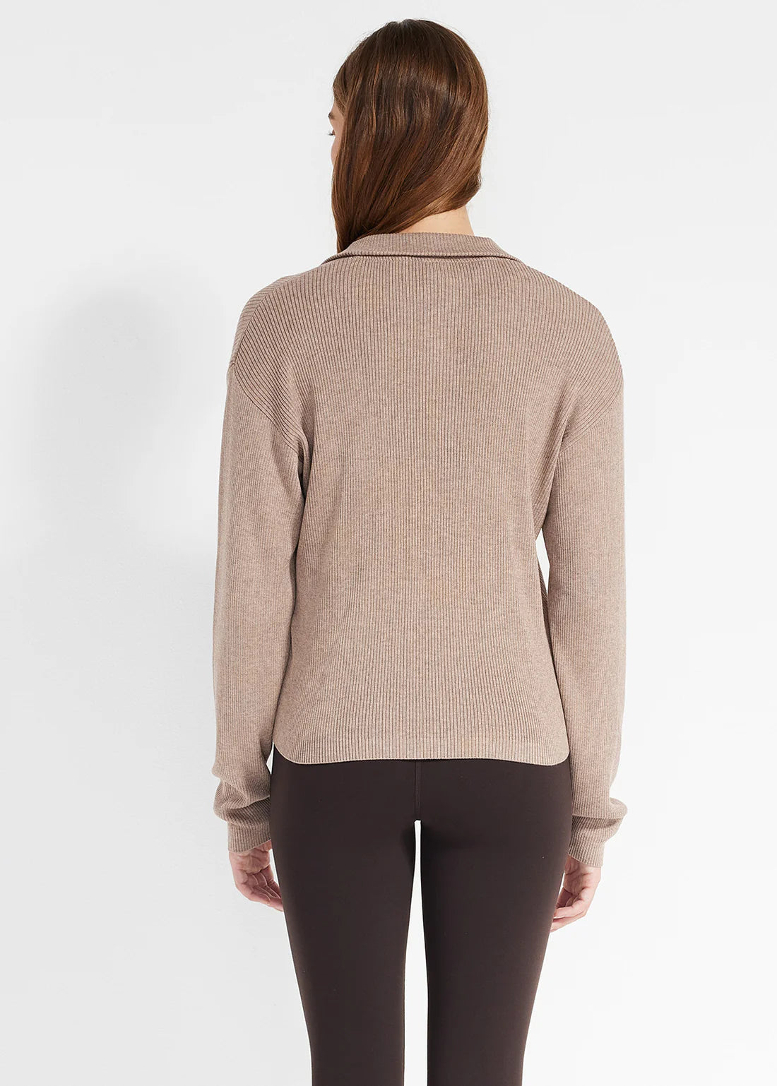 Nimble Snug Knit Ribbed Polo - Walnut, size XS