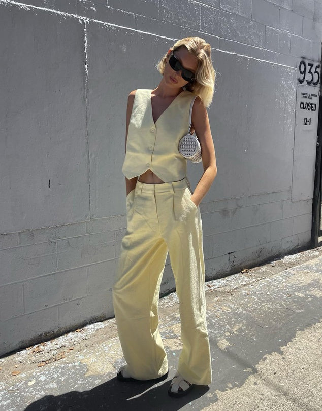 Lioness Yellow Linen Suit (blazer, pant and vest), size XS