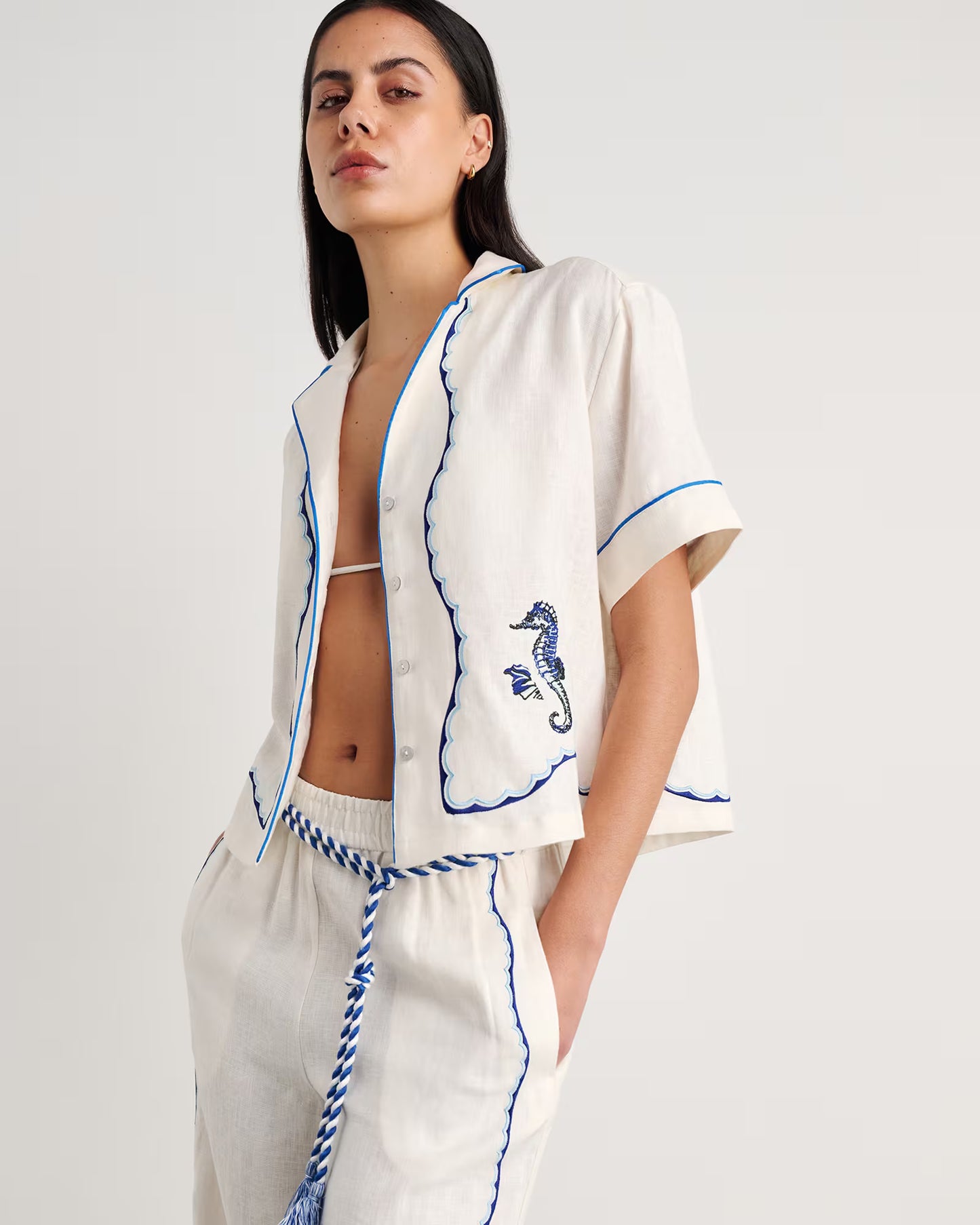 JAG Seahorse Linen Shirt and Mini Wrap Skirt set, size 6