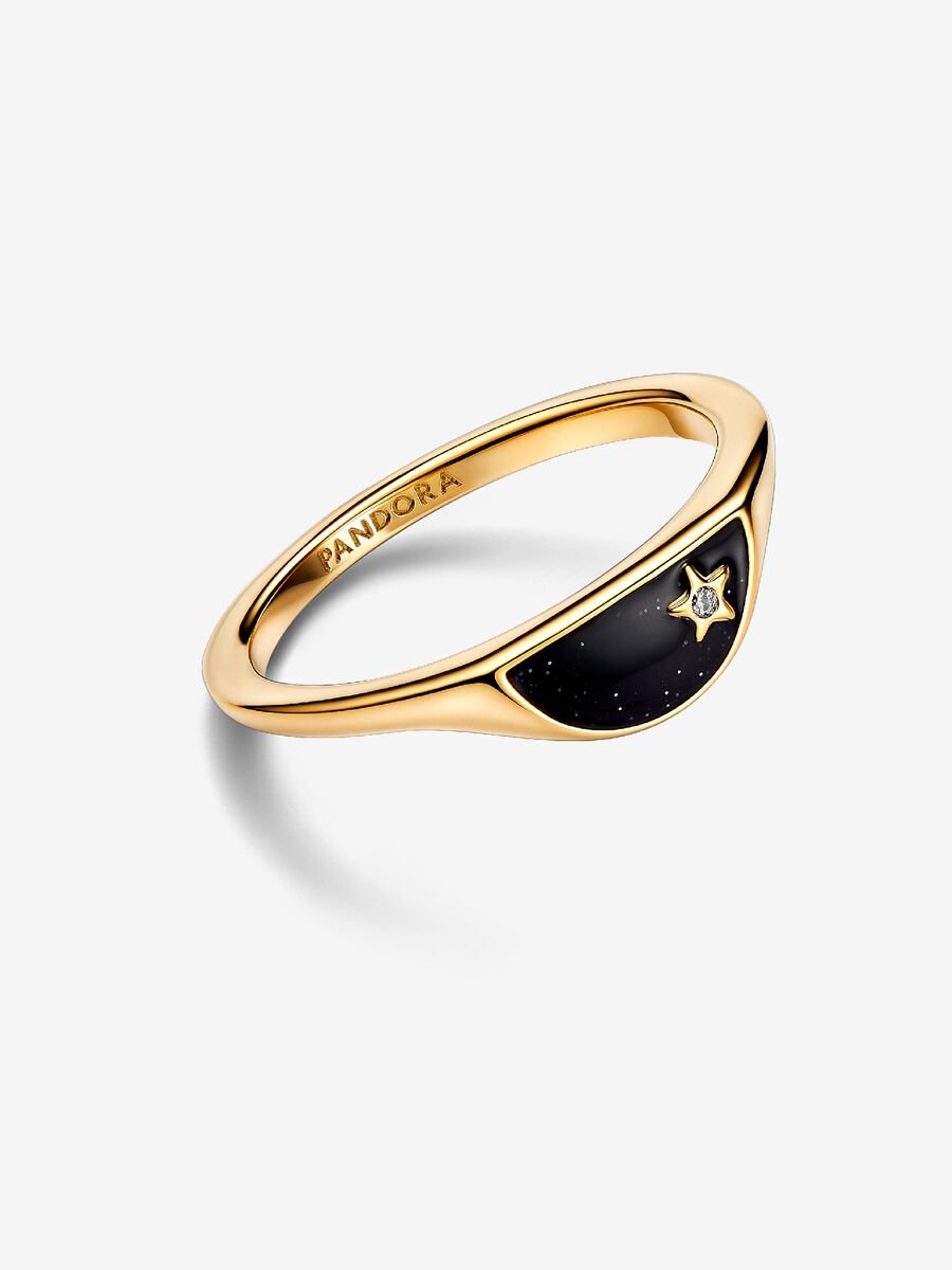 Pandora Halved Enamel Signet Ring x2 (selling gold and silver together)