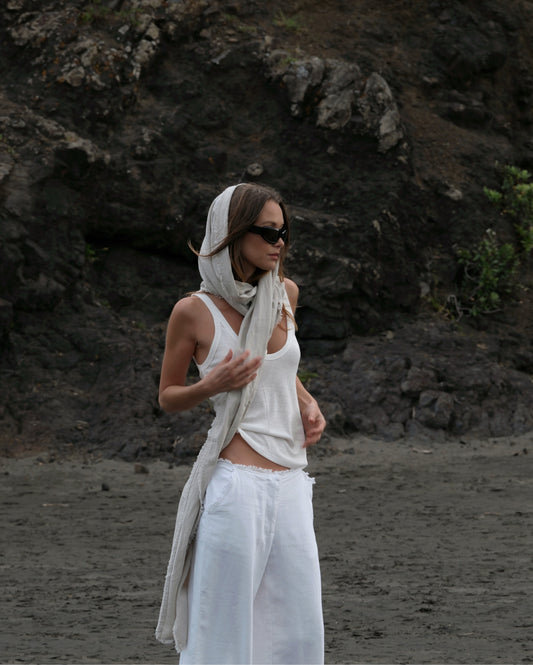 Glassons x Molly King Beige frayed scarf