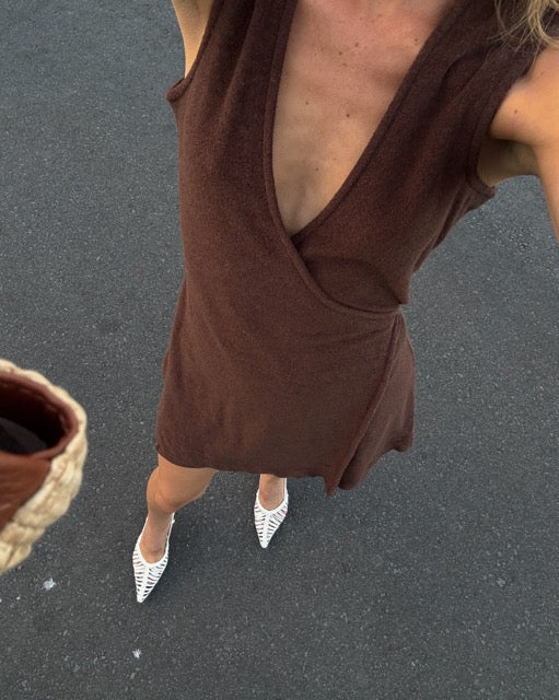 Nimble Coastal Terry Wrap Dress - Chocolate, size XS