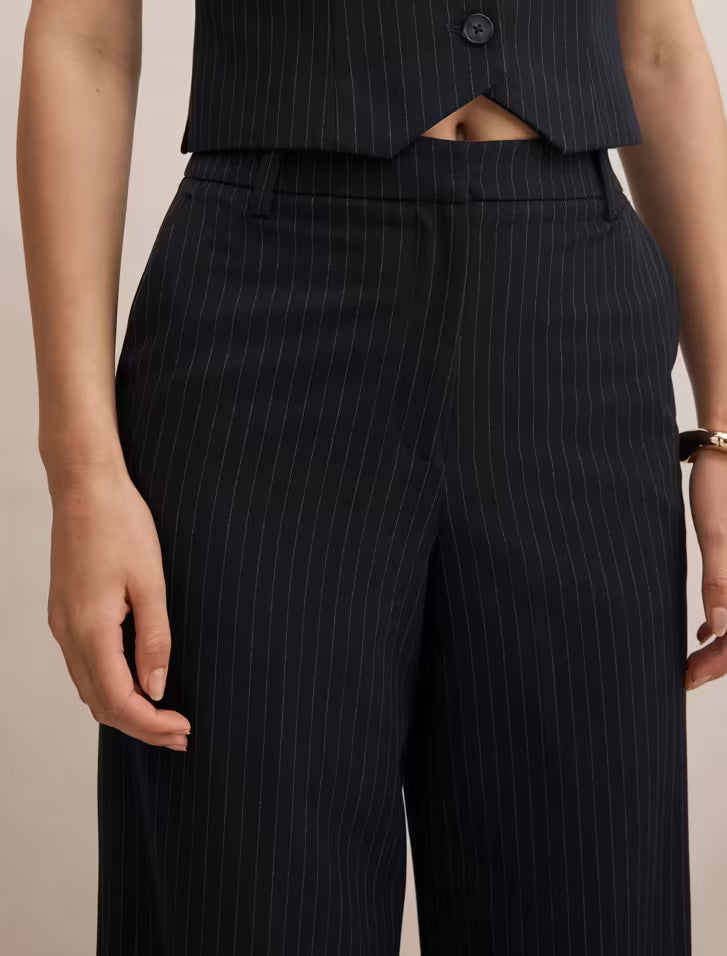 Forever New Paloma Pinstripe Wide Leg Pants - Navy Pinstripe Suit, size 6