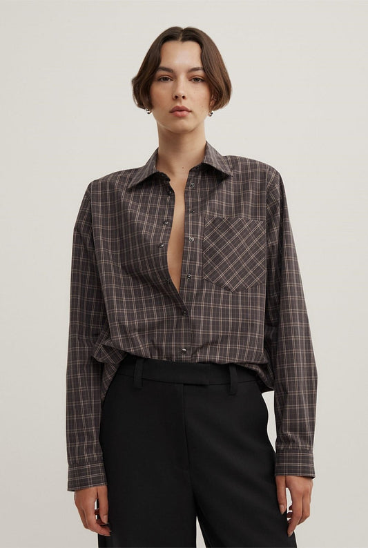 Witchery Check Shoulder Pad Shirt, xs
