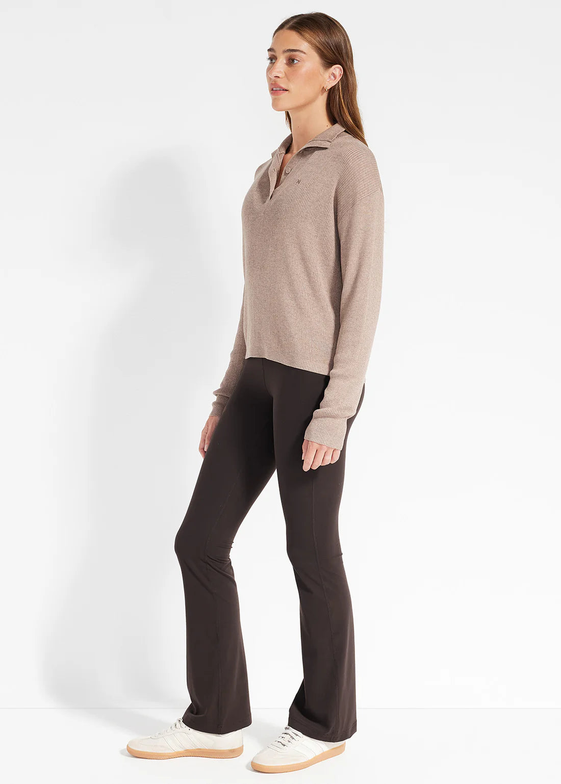Nimble Snug Knit Ribbed Polo - Walnut, size XS