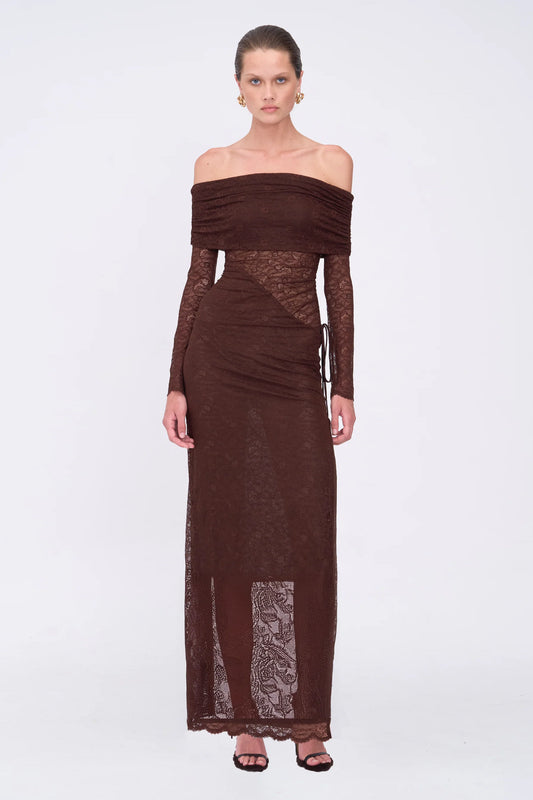 Suboo Paris Off Shoulder Ruched Side Maxi Dress, size XS