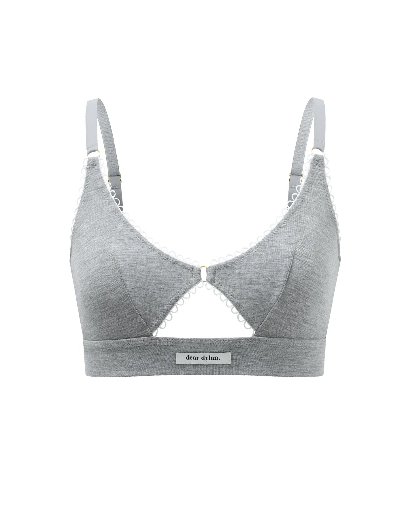 Dear Dylan Eyelet Trim Bralette - Grey Marle, size XS