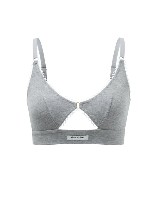 Dear Dylan Eyelet Trim Bralette - Grey Marle, size XS